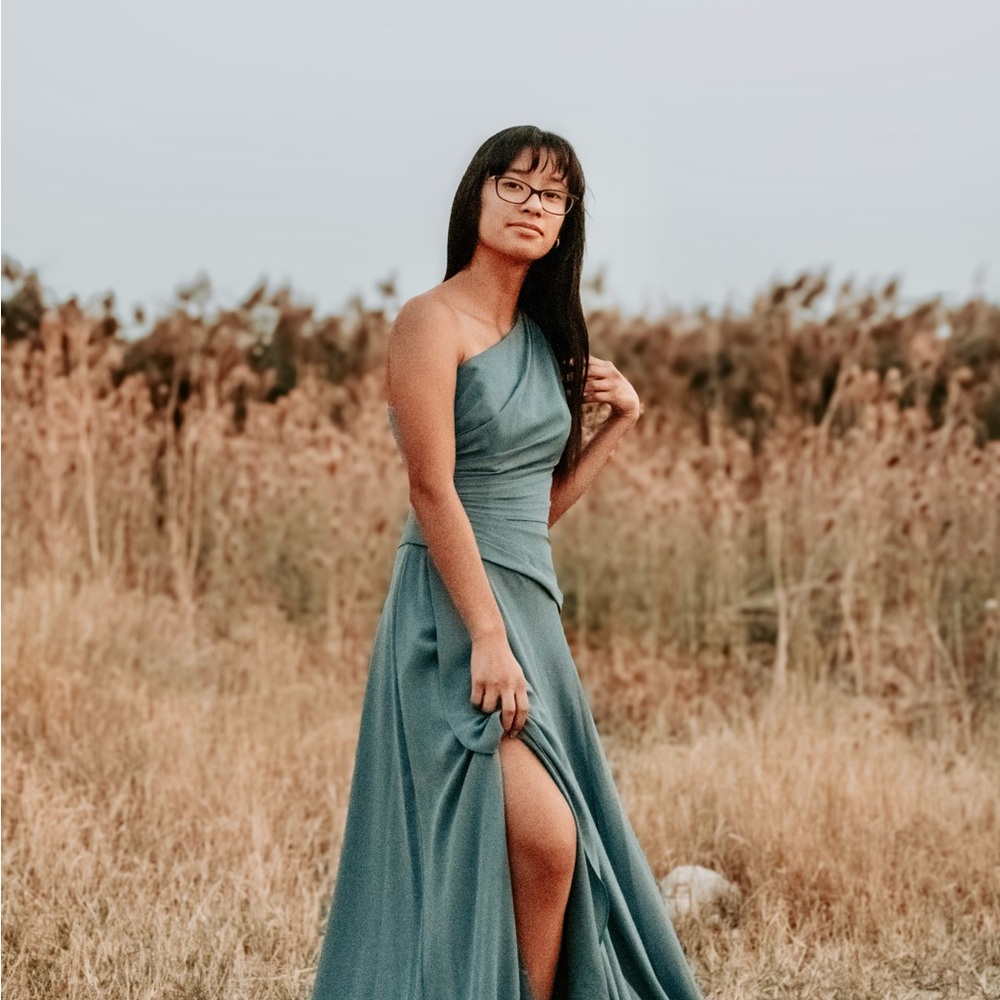 Chic One-Shoulder Teal Dress - Picture 4 of 4
